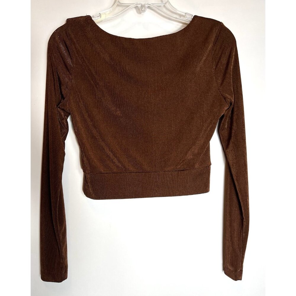 BP. Long Sleeve Crop Top Copper Brown Shimmer Women’s Size Small - Picture 4 of 10
